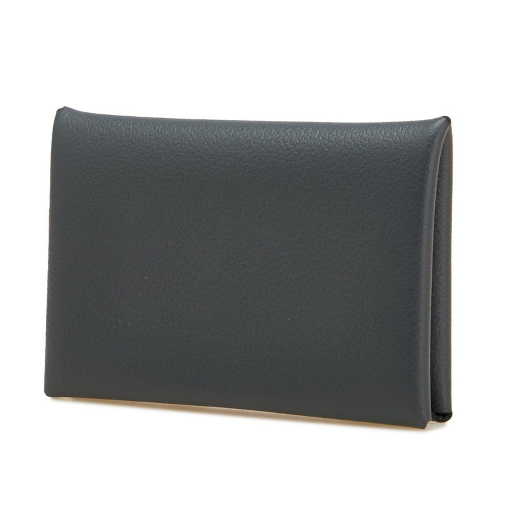 Hermes Hermès Calvi Wallet/Coin Case/Business Card Case/Card Case Gray Epsom Leather Women's HERMES Size ONE SIZE - 2 Thumbnail