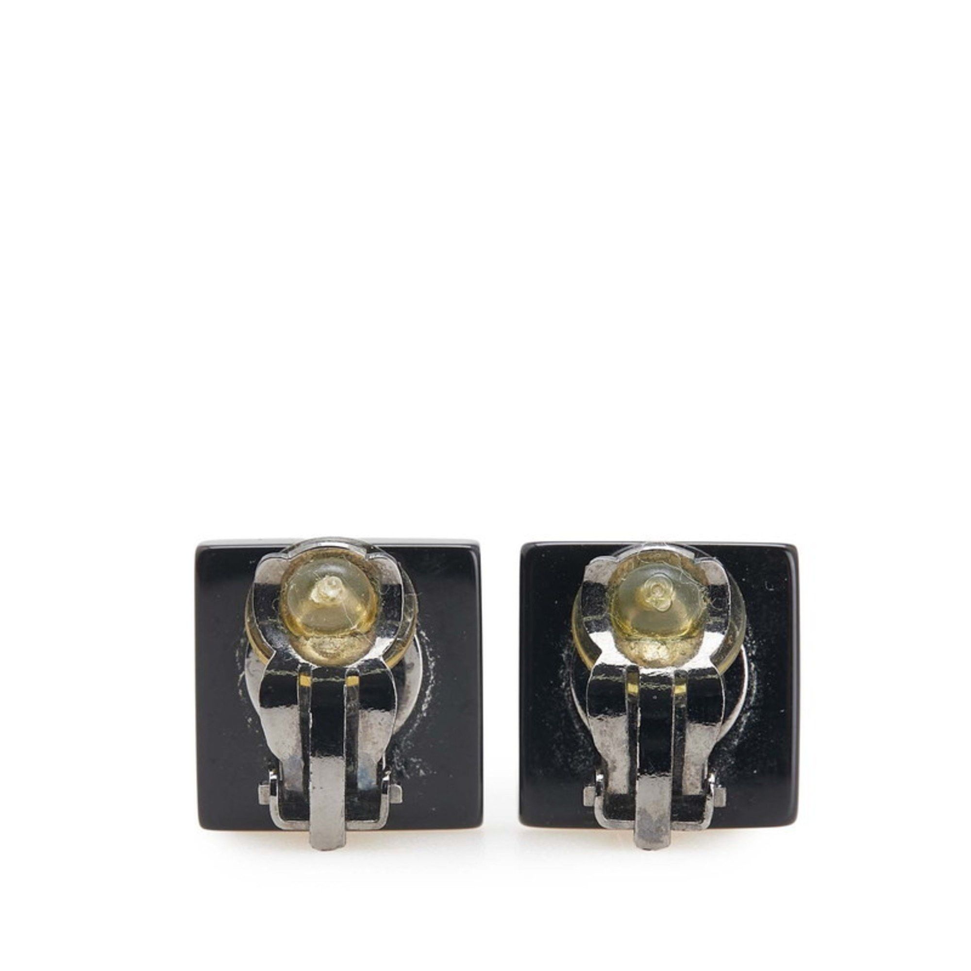Chanel CHANEL Coco Mark Camellia Square Earrings in Black Metal for Women Size ONE SIZE - 2 Thumbnail