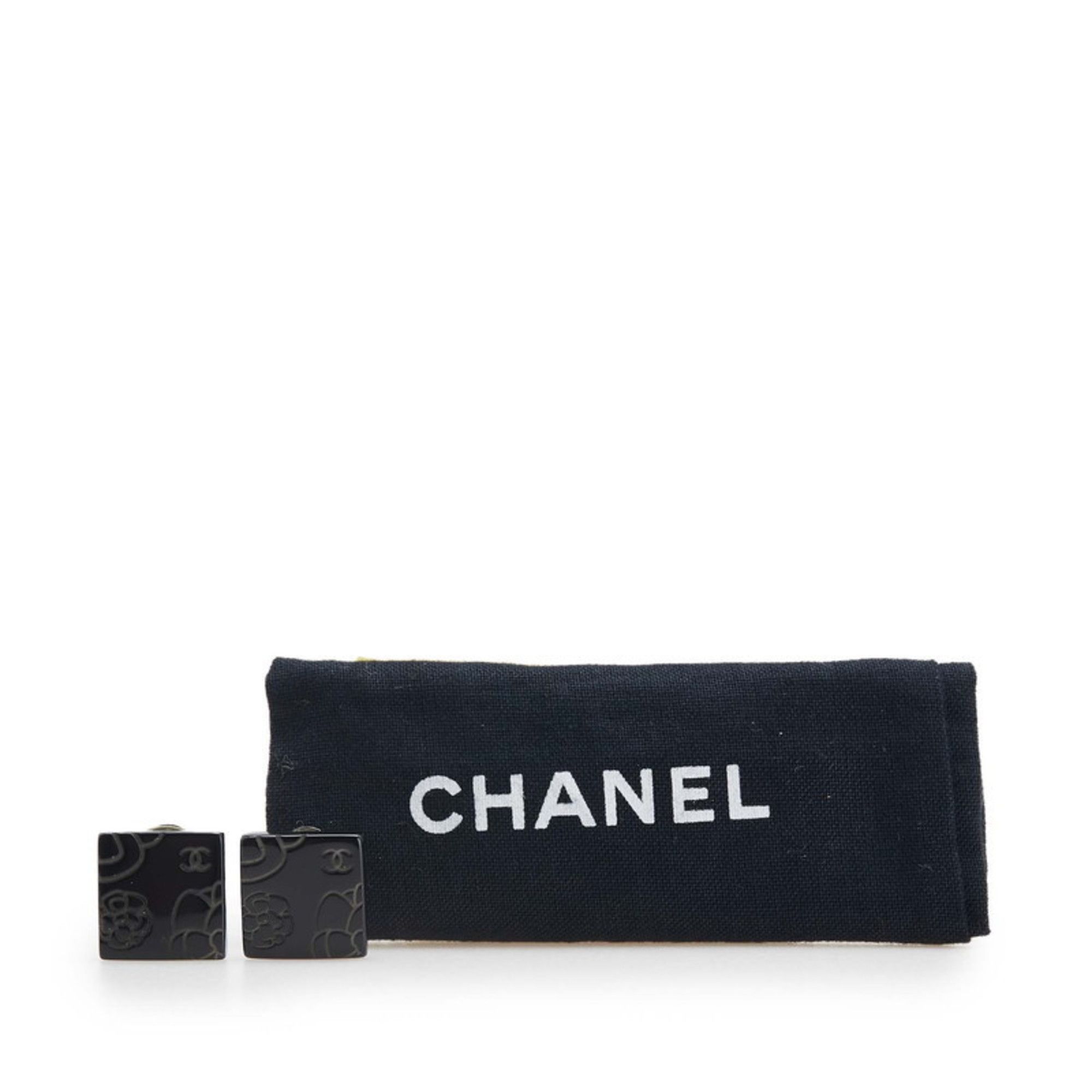 Chanel CHANEL Coco Mark Camellia Square Earrings in Black Metal for Women Size ONE SIZE - 4 Thumbnail