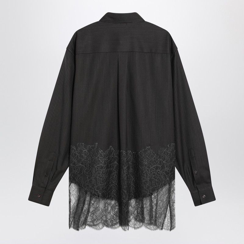 Fendi Fendi Espresso Pinstriped Wool Shirt With Lace Size US L / EU 52-54 / 3 - 2 Thumbnail