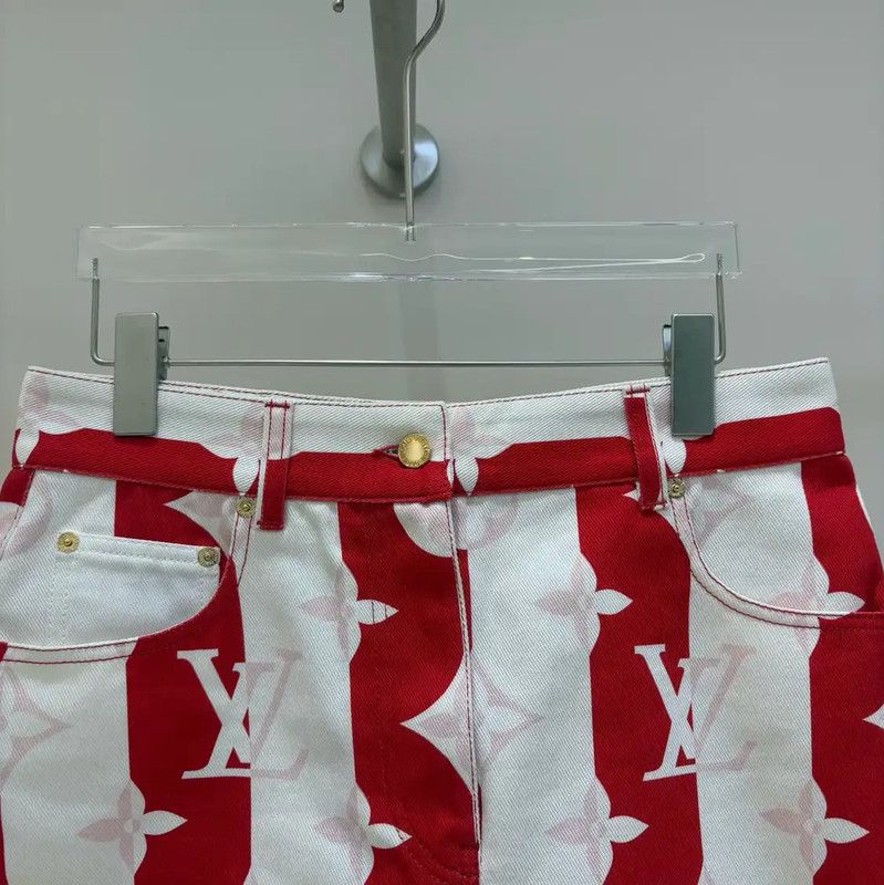 Louis Vuitton Louis Vuitton Red Monogram Cotton Skirt 0089 Size 23" - 3 Thumbnail