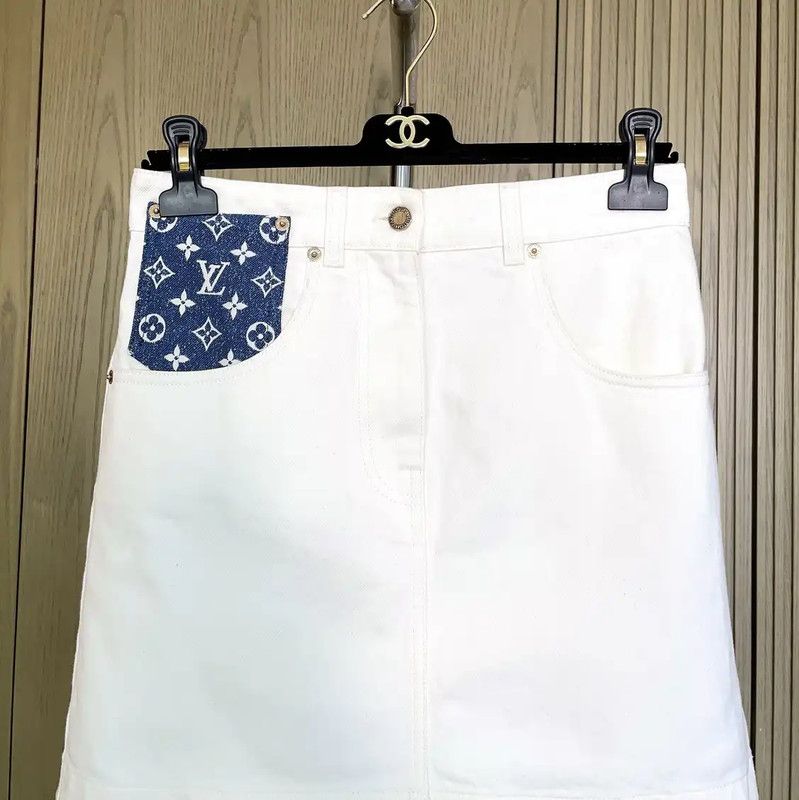Louis Vuitton Louis Vuitton White Cotton A-Line Skirt 0089 Size 23" - 3 Thumbnail