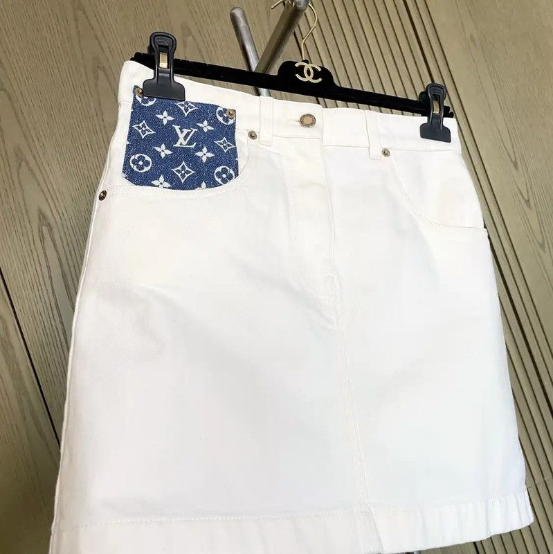 Louis Vuitton Louis Vuitton White Cotton A-Line Skirt 0089 Size 23" - 4 Thumbnail