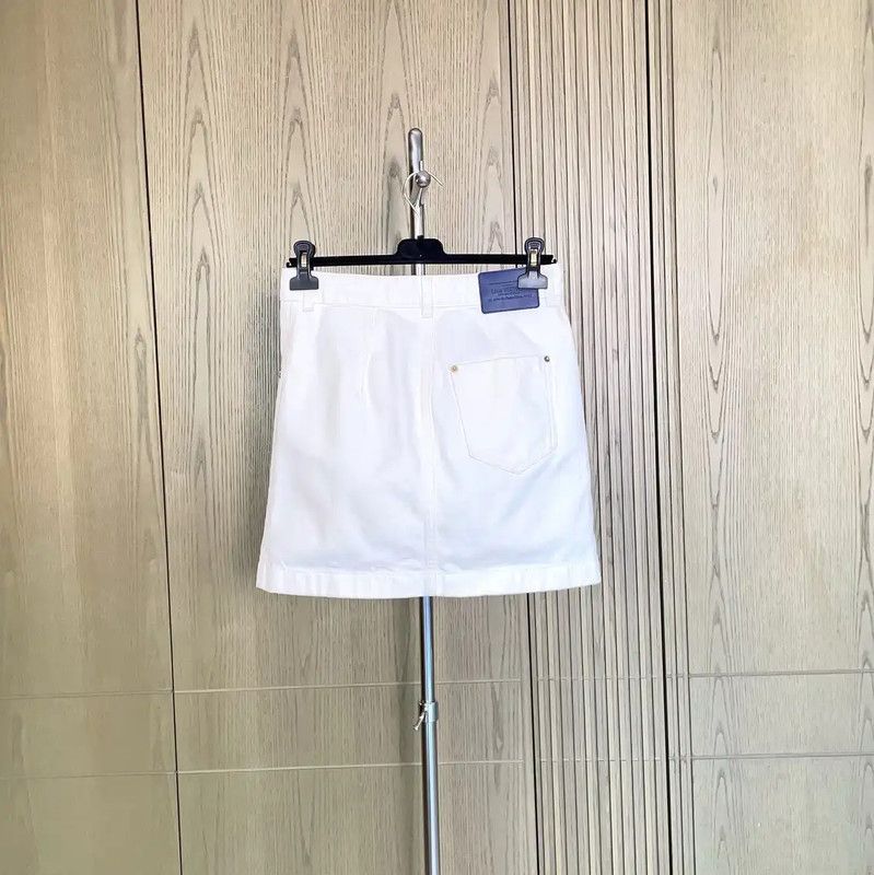 Louis Vuitton Louis Vuitton White Cotton A-Line Skirt 0089 Size 23" - 2 Thumbnail