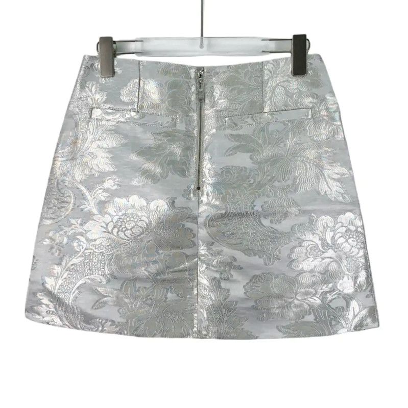 Louis Vuitton Louis Vuitton Silver Women's Mini Skirt 0089 Size 22" - 2 Thumbnail