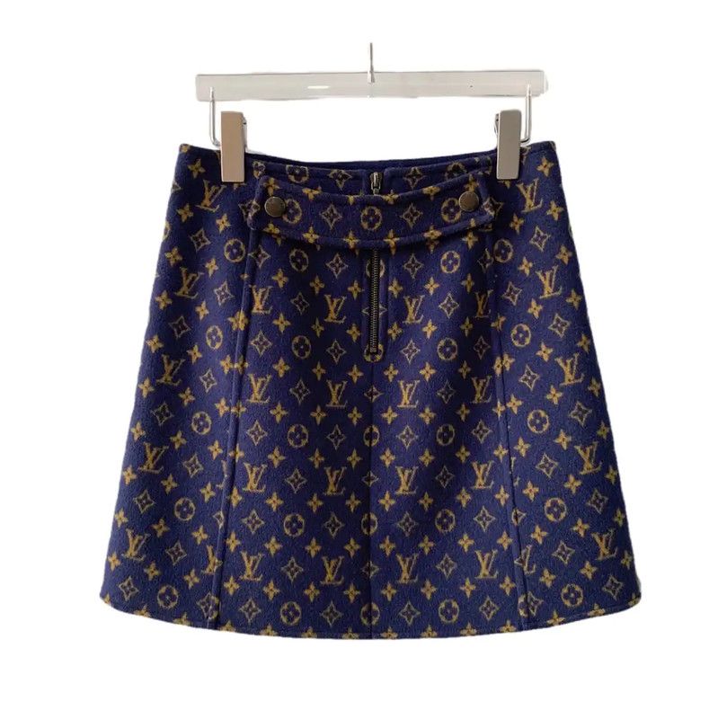 Louis Vuitton Louis Vuitton Women's Navy Wool Skirt 0089 Size 23" - 2 Thumbnail