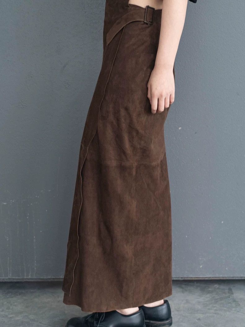 Kenzo KENZO 1980s Vintage Brown Leather Wrap Skirt - dmc Size US 30 / EU 46 - 6 Thumbnail