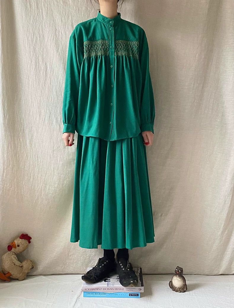 Vintage 1980s Kenzo Takada Green Wool Set - dmc Size US S / EU 44-46 / 1 - 2 Thumbnail