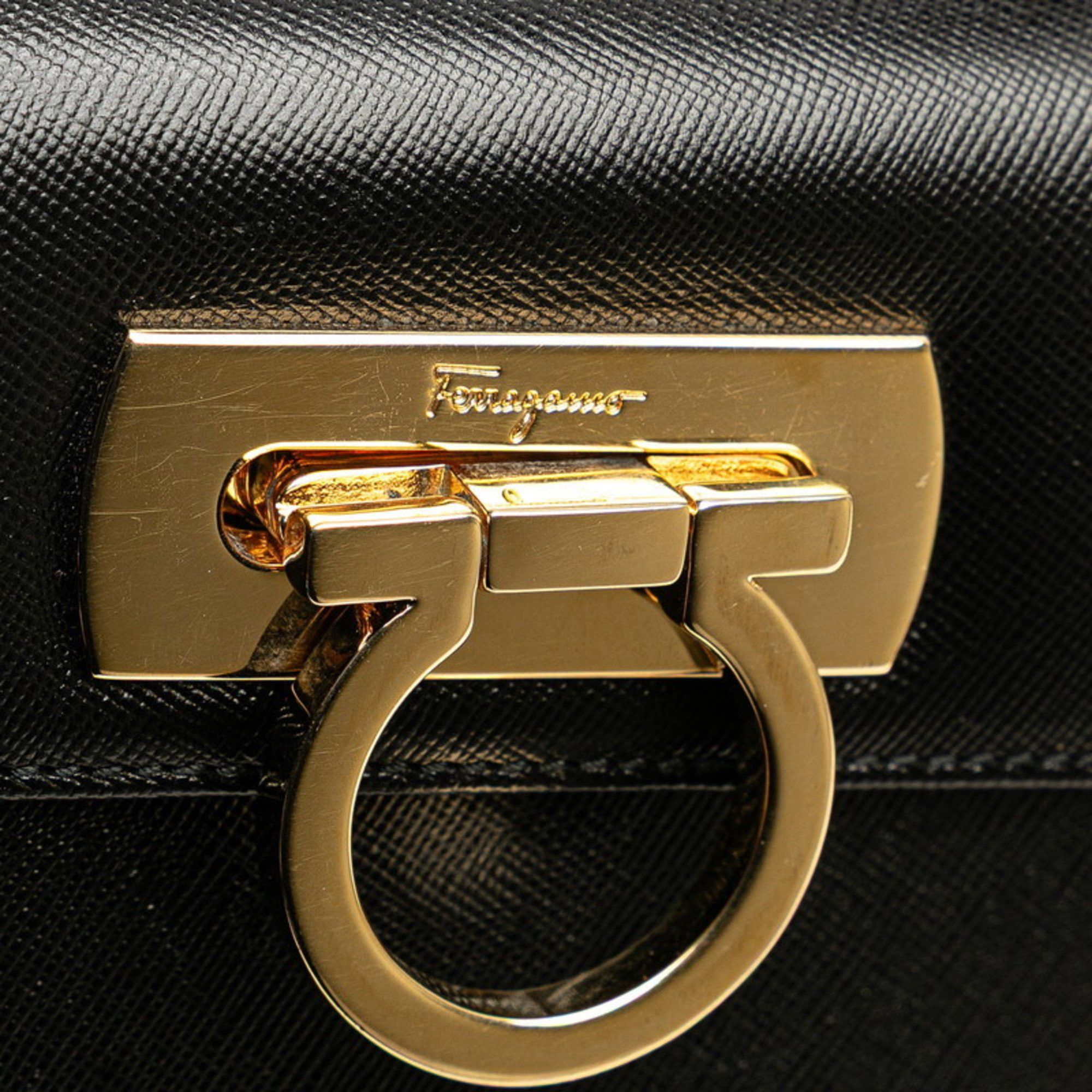 Salvatore Ferragamo Salvatore Ferragamo Gancini handbag/shoulder bag, 2-way, black leather, women's. Size ONE SIZE - 6 Thumbnail