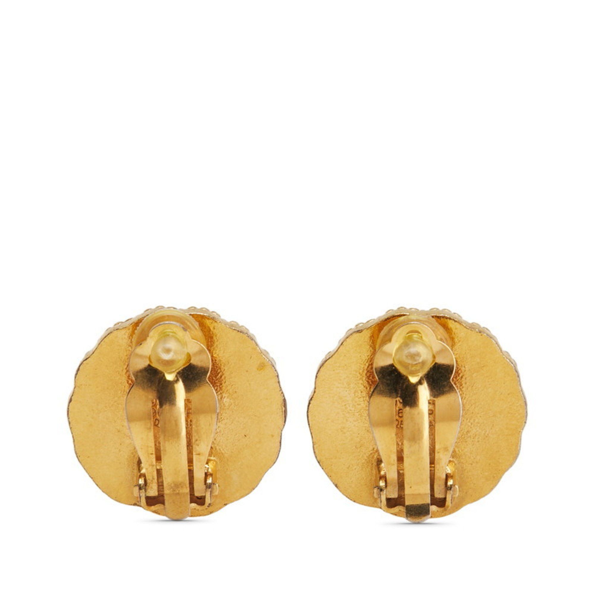 Chanel Vintage Chanel Coco Mark Round Earrings, Gold/Green Plated, Women's Size ONE SIZE - 2 Thumbnail