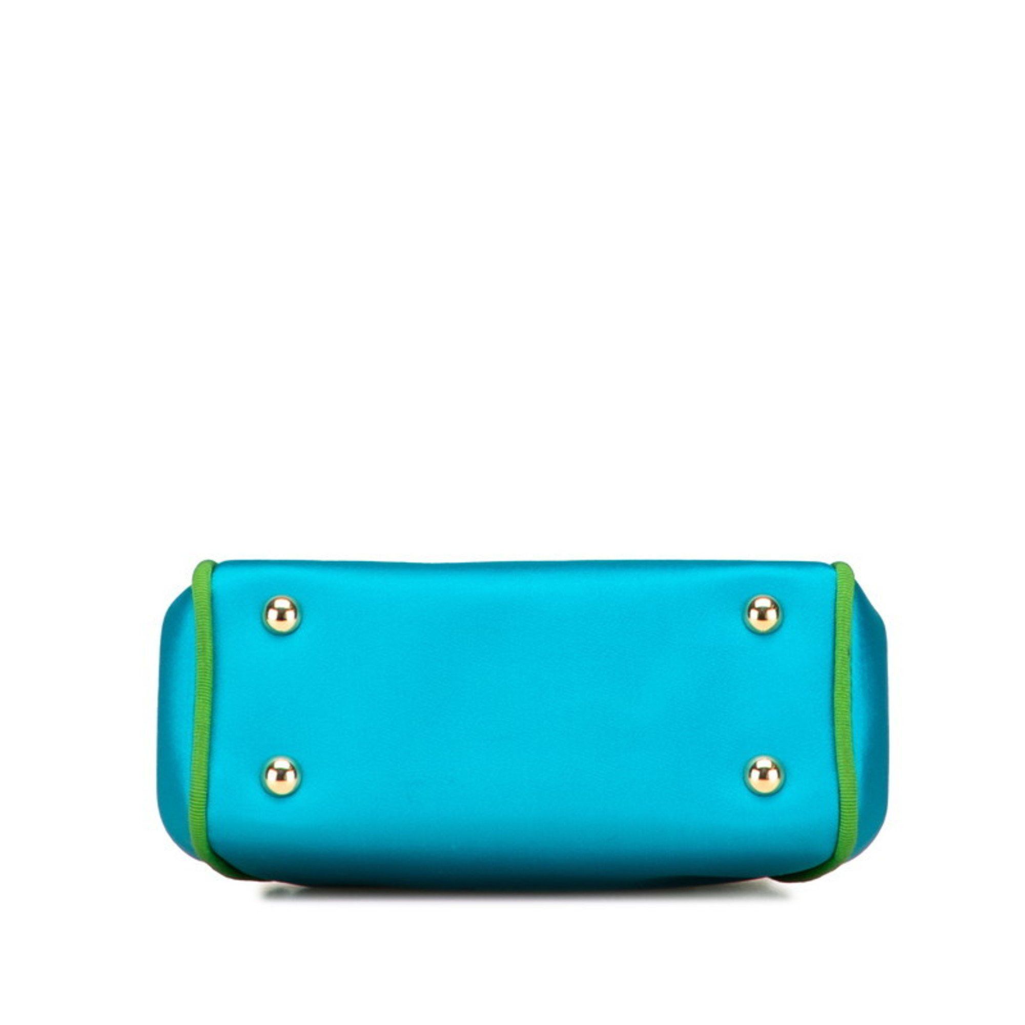 Dior Christian Dior Dior 2-way handbag/shoulder bag in blue/green satin and canvas for women. Size ONE SIZE - 3 Thumbnail