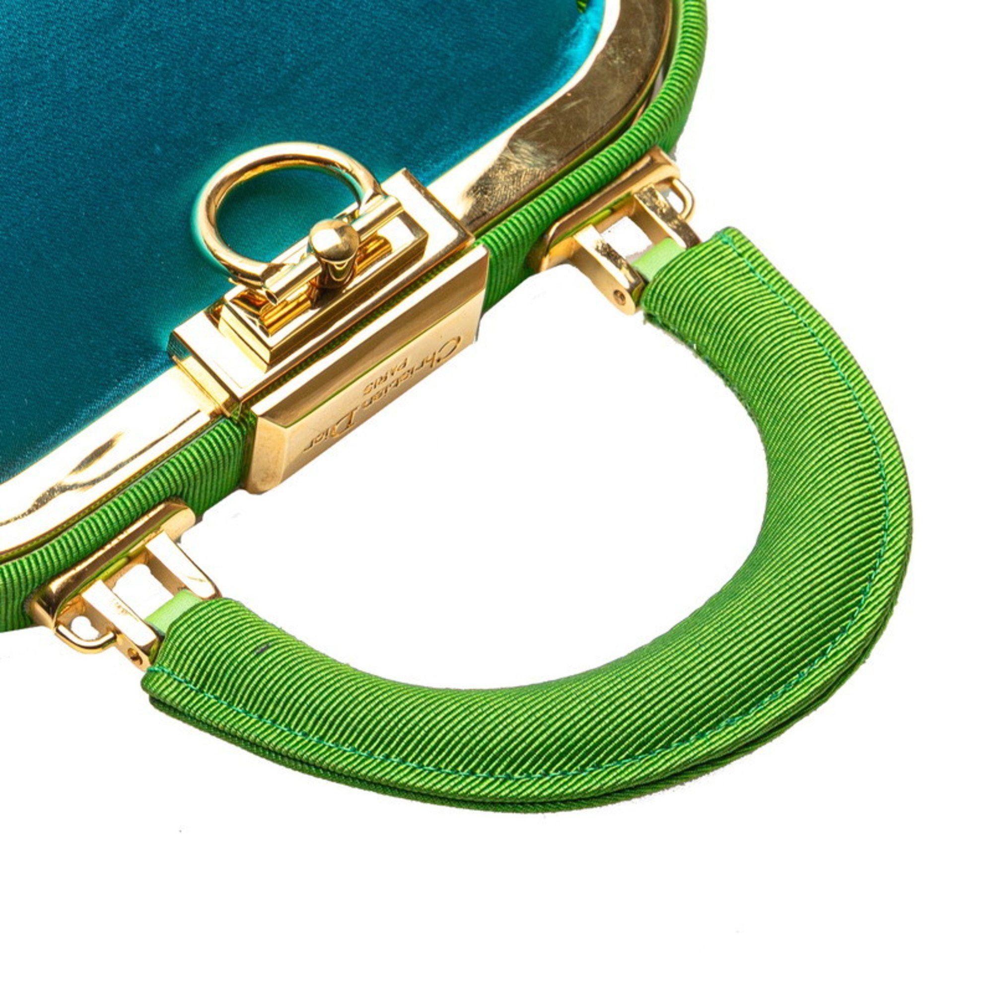 Dior Christian Dior Dior 2-way handbag/shoulder bag in blue/green satin and canvas for women. Size ONE SIZE - 6 Thumbnail