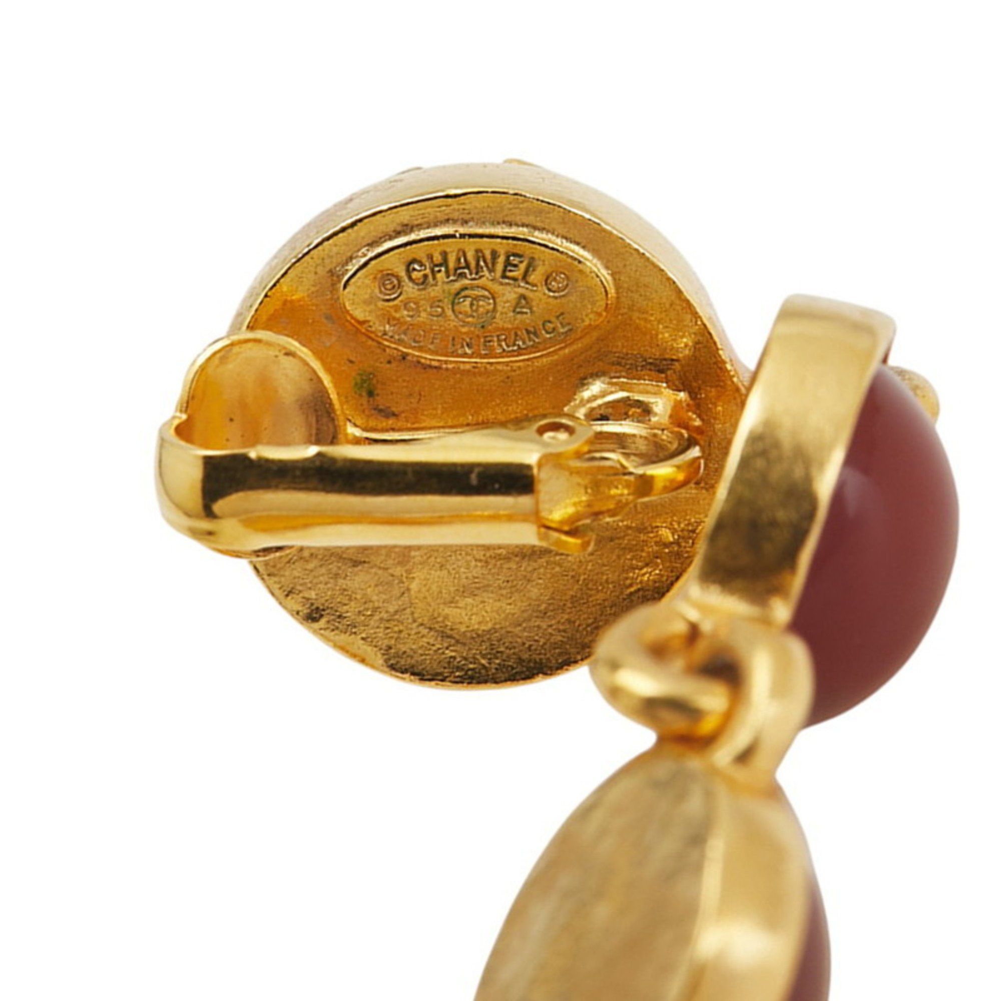 Chanel Vintage Chanel Coco Mark Round Swing Earrings, Gold and Wine Red Plated, Women's Size ONE SIZE - 3 Thumbnail
