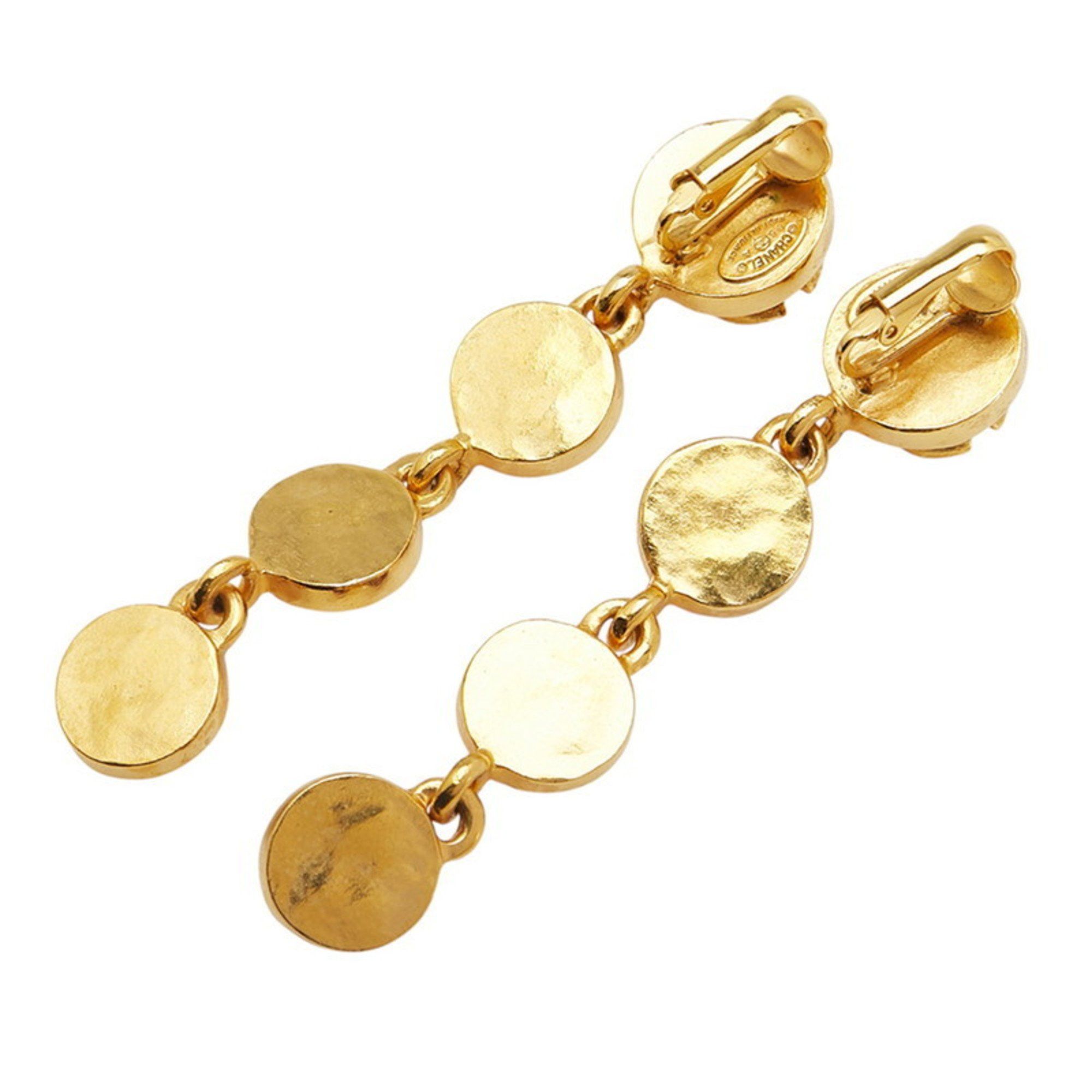 Chanel Vintage Chanel Coco Mark Round Swing Earrings, Gold and Wine Red Plated, Women's Size ONE SIZE - 2 Thumbnail