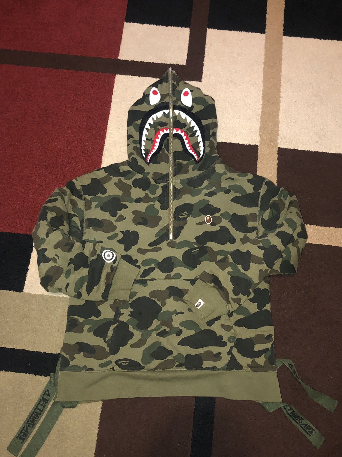 Bape Bape Military Camo Shark Sherpa Pullover Hoodie Green Grailed