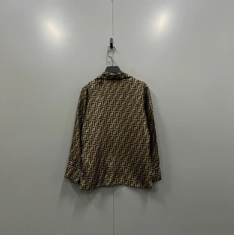 Fendi Fendi Brown Silk Logo Long Sleeve Shirt 0089 Size US M / EU 48-50 / 2 - 3 Thumbnail