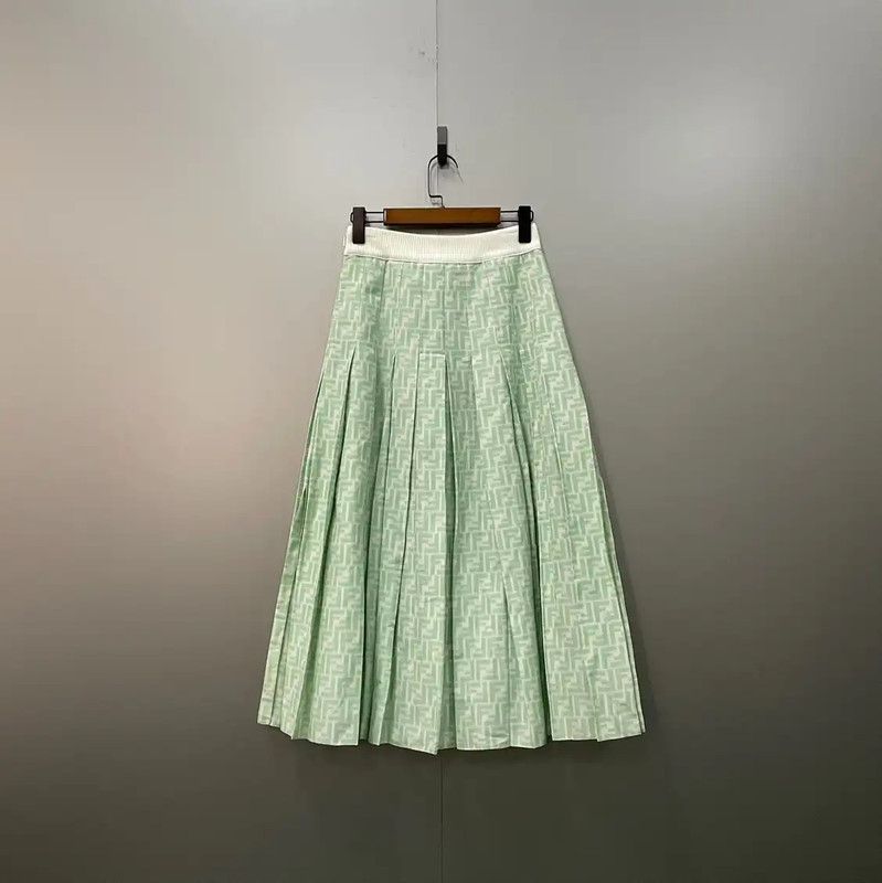 Fendi Fendi Pleated Skirt in Mint Green Cotton 0089 Size 28" / US 6 / IT 42 - 2 Thumbnail