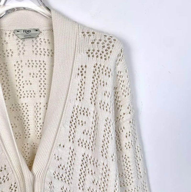 Fendi Fendi Women's Beige Cotton Cardigan 0089 Size S / US 4 / IT 40 - 3 Thumbnail