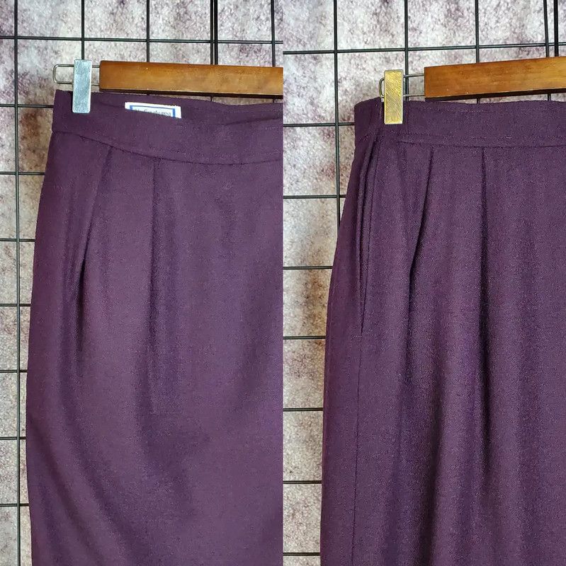 Yves Saint Laurent YSL Deep Purple Wool Midi Skirt for Women 0089 Size 28" / US 6 / IT 42 - 3 Thumbnail