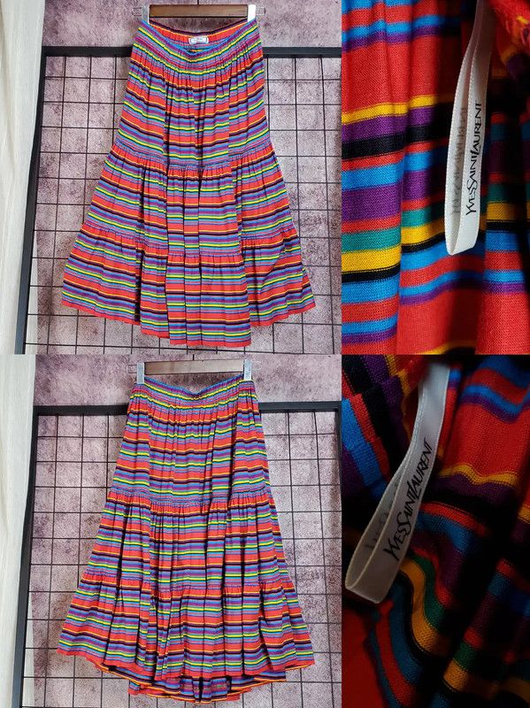 Yves Saint Laurent Yves Saint Laurent Striped Midi Skirt for Women 0089 Size 28" / US 6 / IT 42 - 3 Thumbnail