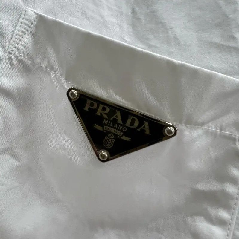 Prada Prada White Cotton Logo Short-Sleeve Shirt Size US M / EU 48-50 / 2 - 2 Thumbnail