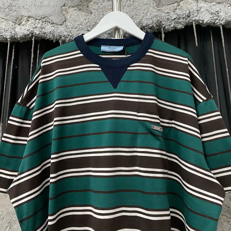 Prada Prada Striped Men's T-Shirt in Green and Brown Size US M / EU 48-50 / 2 - 3 Thumbnail