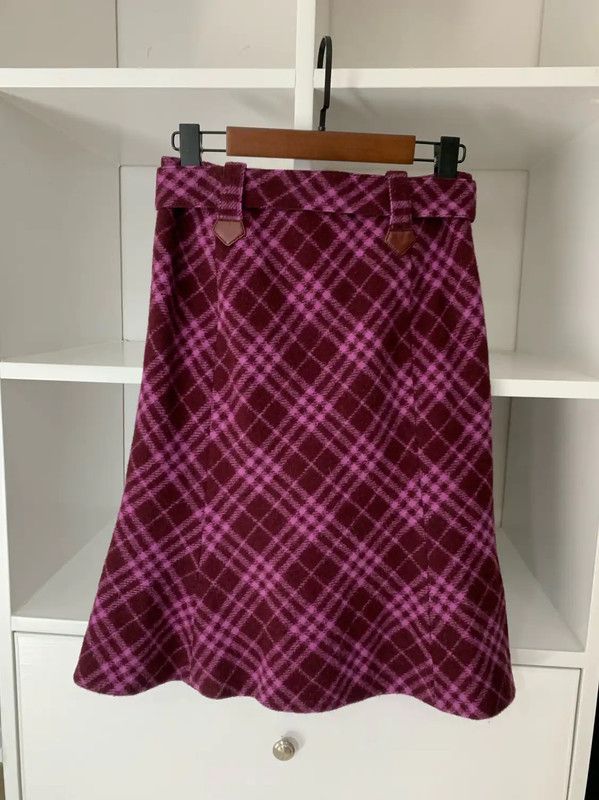 Burberry Burberry Purple Wool Check Midi Skirt for Women Size 23" - 4 Thumbnail