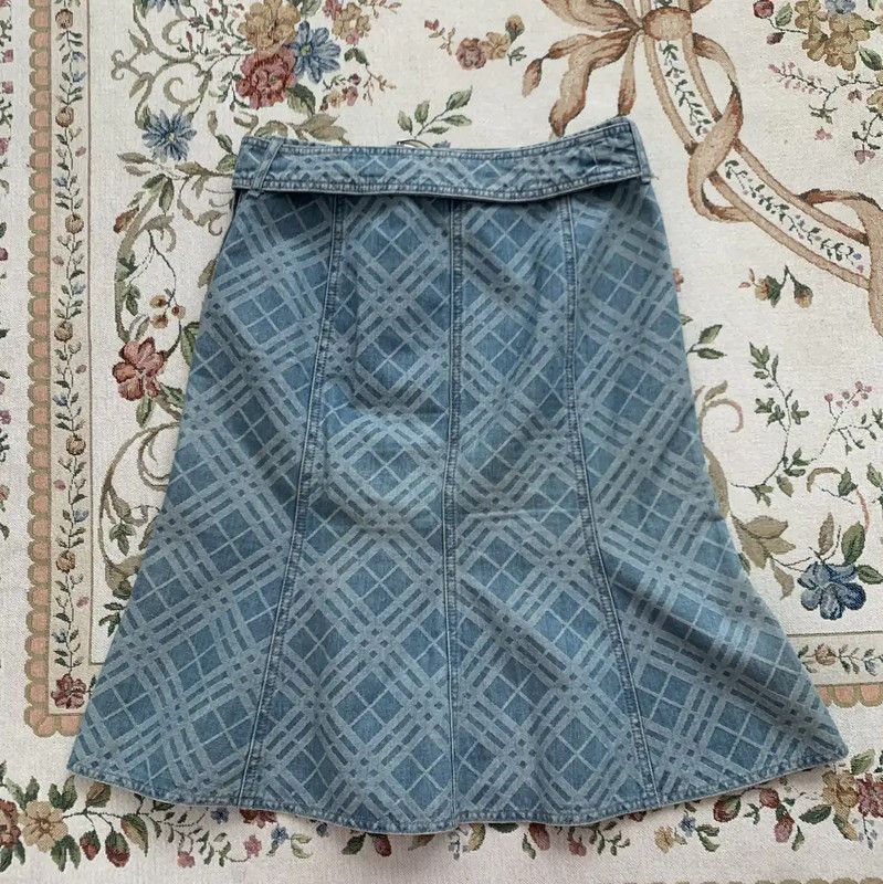 Burberry Burberry Light Blue Cotton Check Skirt Size 28" / US 6 / IT 42 - 6 Thumbnail