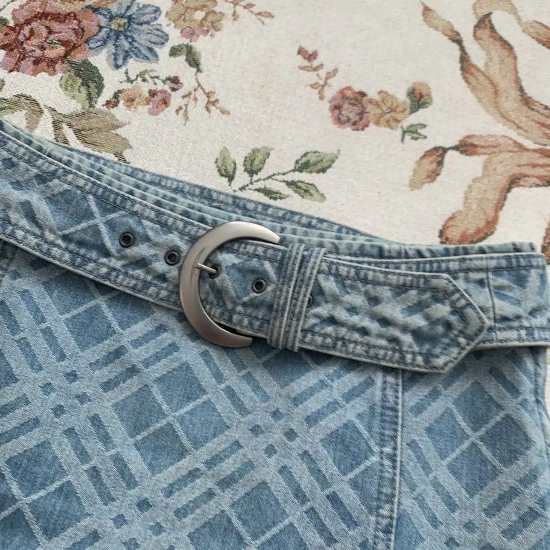 Burberry Burberry Light Blue Cotton Check Skirt Size 28" / US 6 / IT 42 - 4 Thumbnail