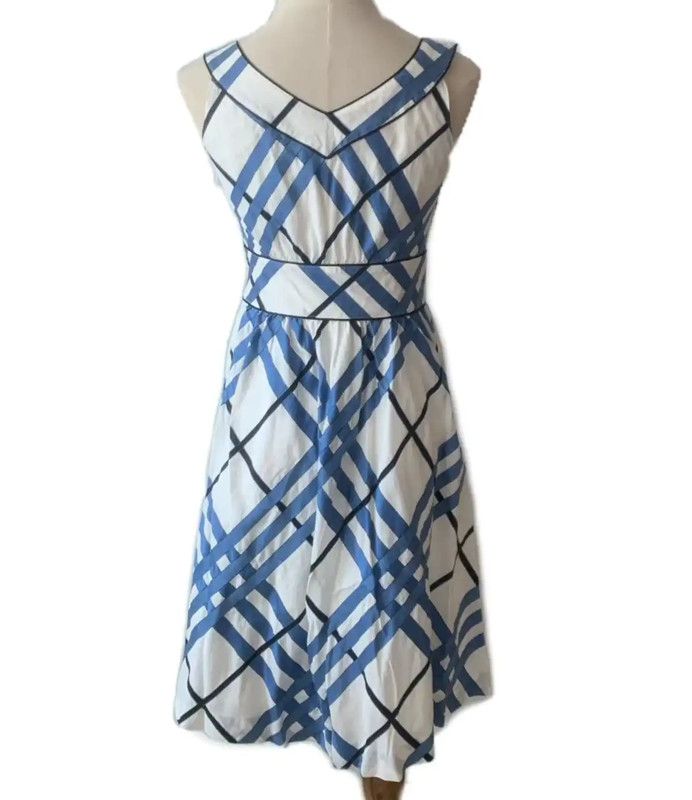 Burberry Burberry Women's White Cotton Dress with Blue Checks Size S / US 4 / IT 40 - 4 Thumbnail