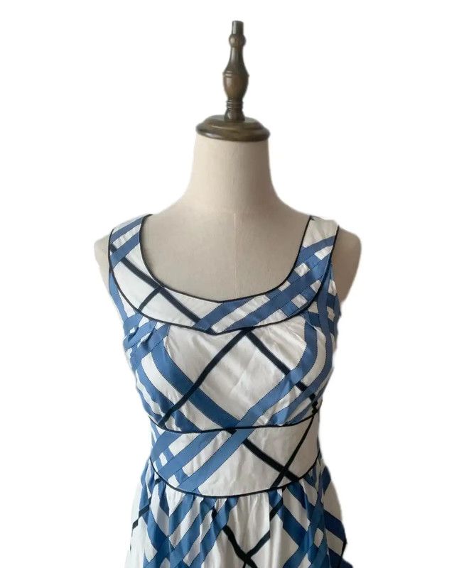 Burberry Burberry Women's White Cotton Dress with Blue Checks Size S / US 4 / IT 40 - 3 Thumbnail