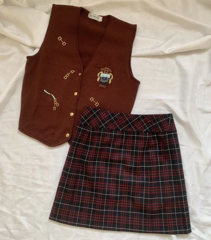 Burberry Burberry Red Plaid Wool Mini Skirt Size 22" - 4 Thumbnail