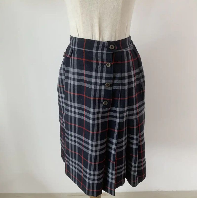 Burberry Burberry Women's Navy Wool Check Skirt Size 27" / US 4 / IT 40 - 9 Thumbnail