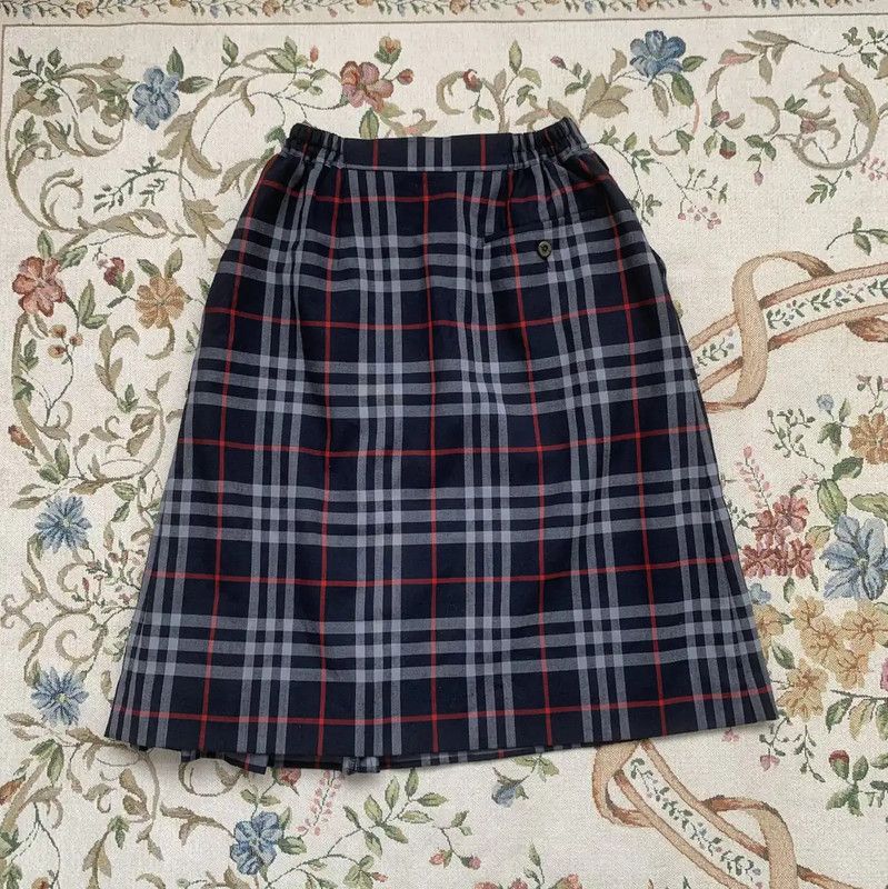 Burberry Burberry Women's Navy Wool Check Skirt Size 27" / US 4 / IT 40 - 6 Thumbnail