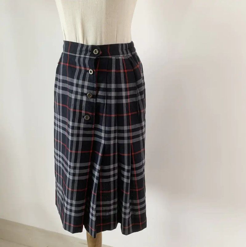 Burberry Burberry Women's Navy Wool Check Skirt Size 27" / US 4 / IT 40 - 8 Thumbnail