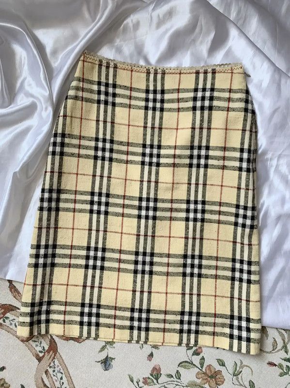 Burberry Burberry Yellow Plaid Women's Midi Skirt Size 23" - 2 Thumbnail