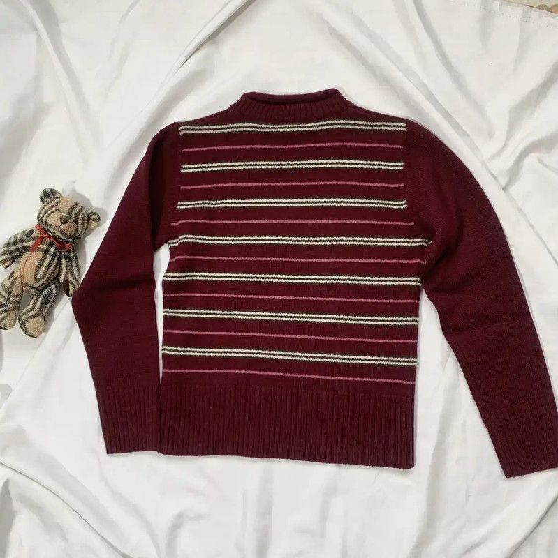 Burberry Burberry Wool Knit Sweater in Burgundy Stripes Size M / US 6-8 / IT 42-44 - 3 Thumbnail