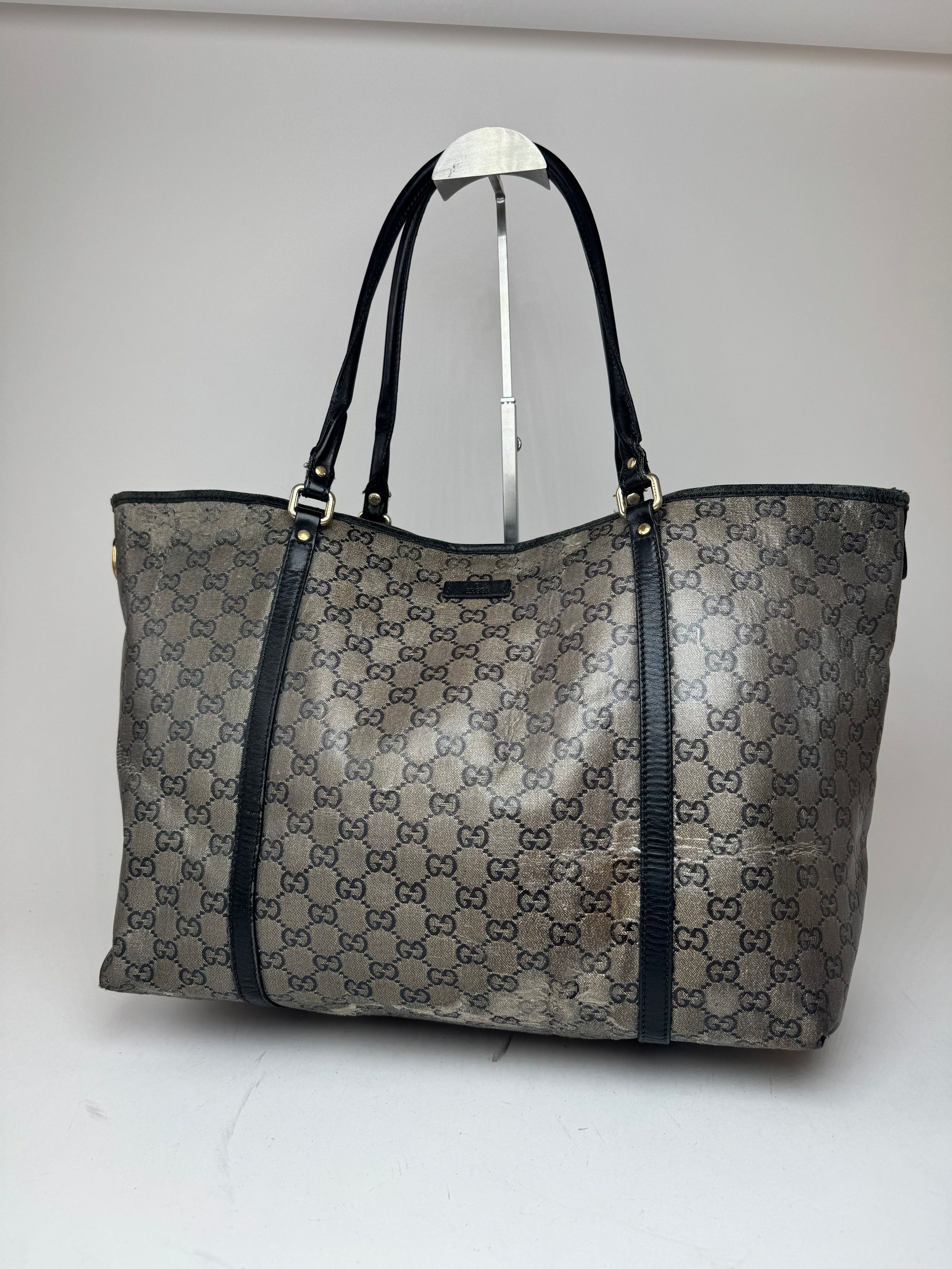 Gucci Vintage Monogram Leather Tote Bag Black Grey Size ONE SIZE - 7 Thumbnail