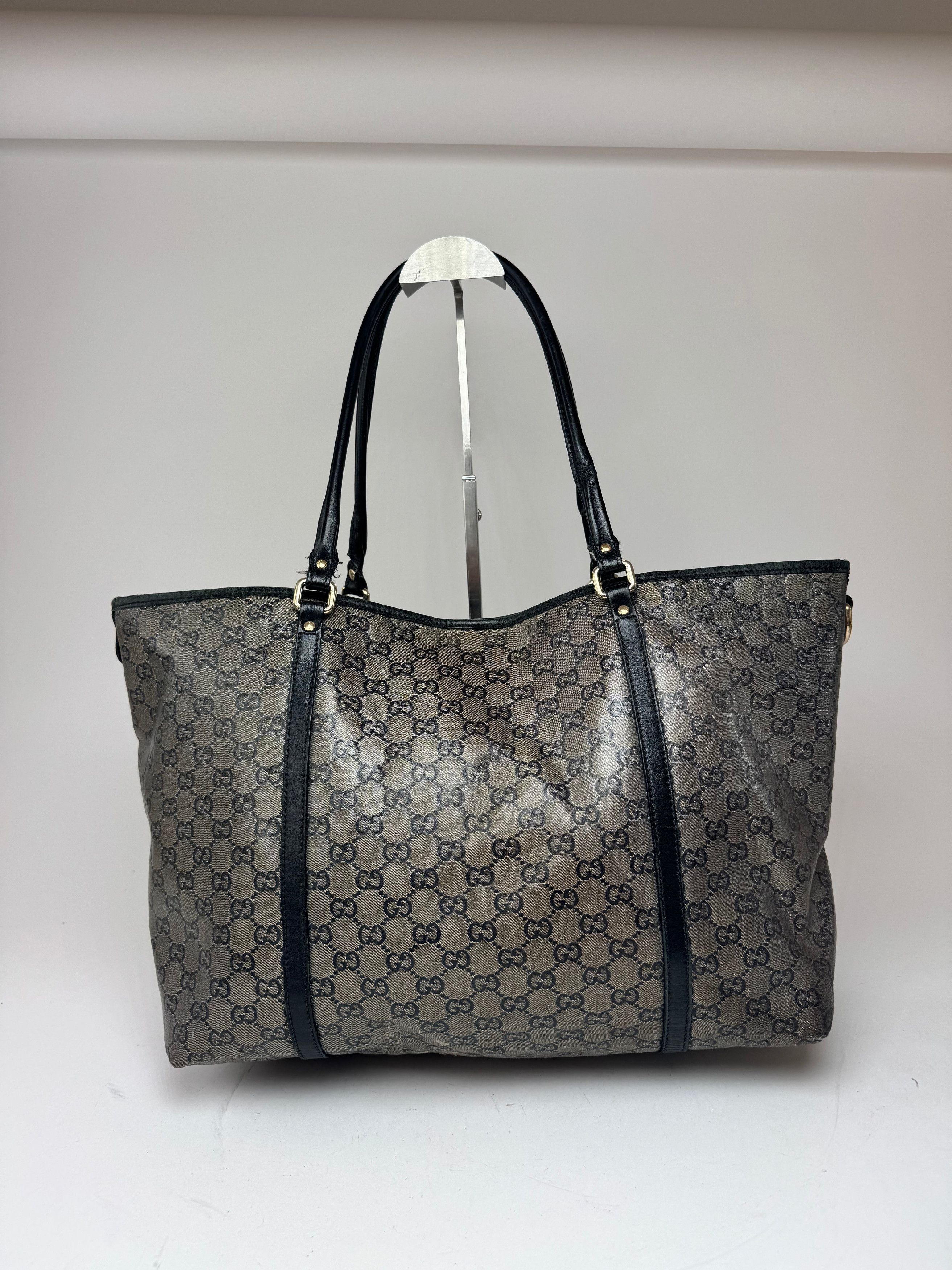 Gucci Vintage Monogram Leather Tote Bag Black Grey Size ONE SIZE - 15 Thumbnail