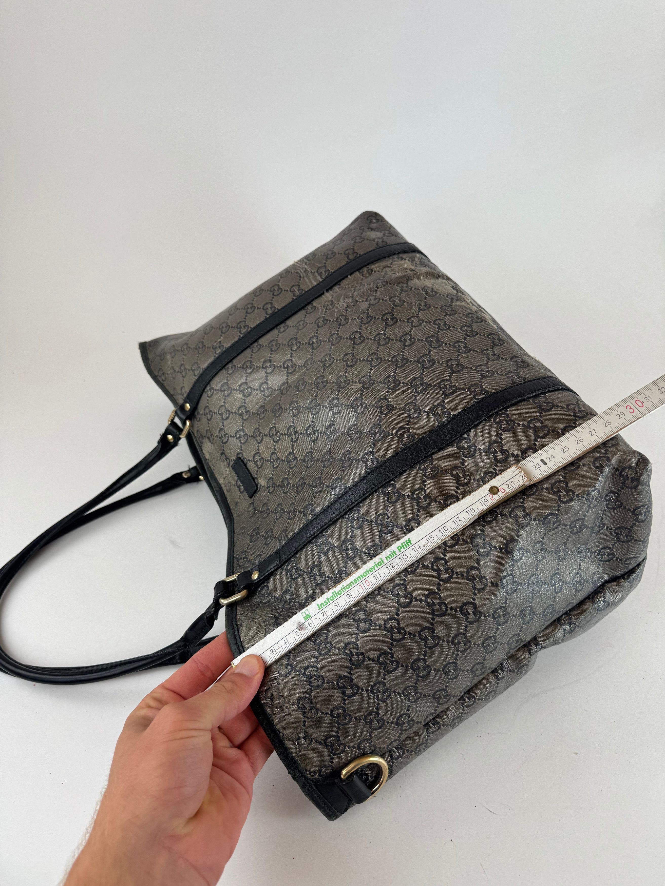 Gucci Vintage Monogram Leather Tote Bag Black Grey Size ONE SIZE - 11 Thumbnail