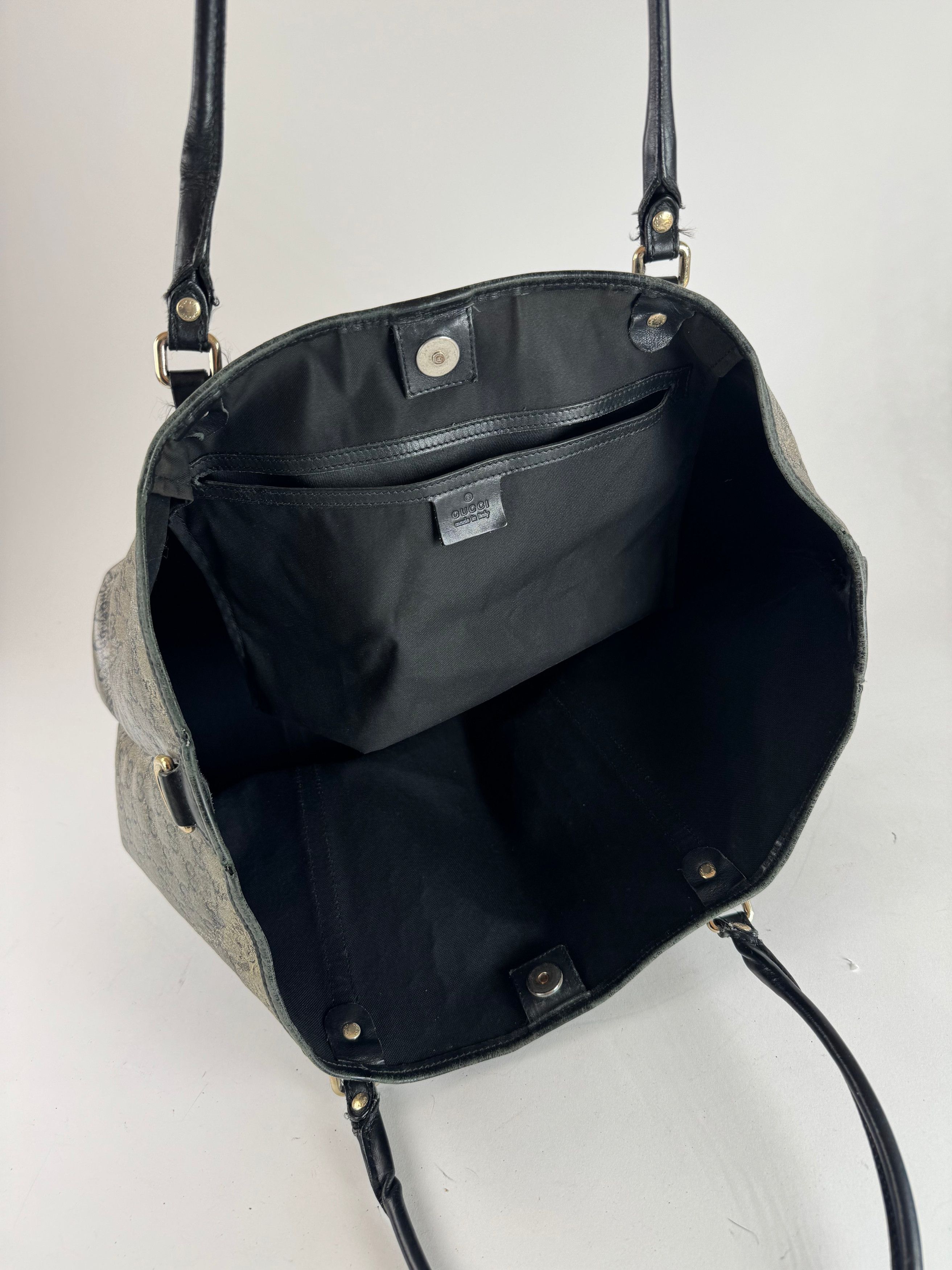 Gucci Vintage Monogram Leather Tote Bag Black Grey Size ONE SIZE - 3 Thumbnail