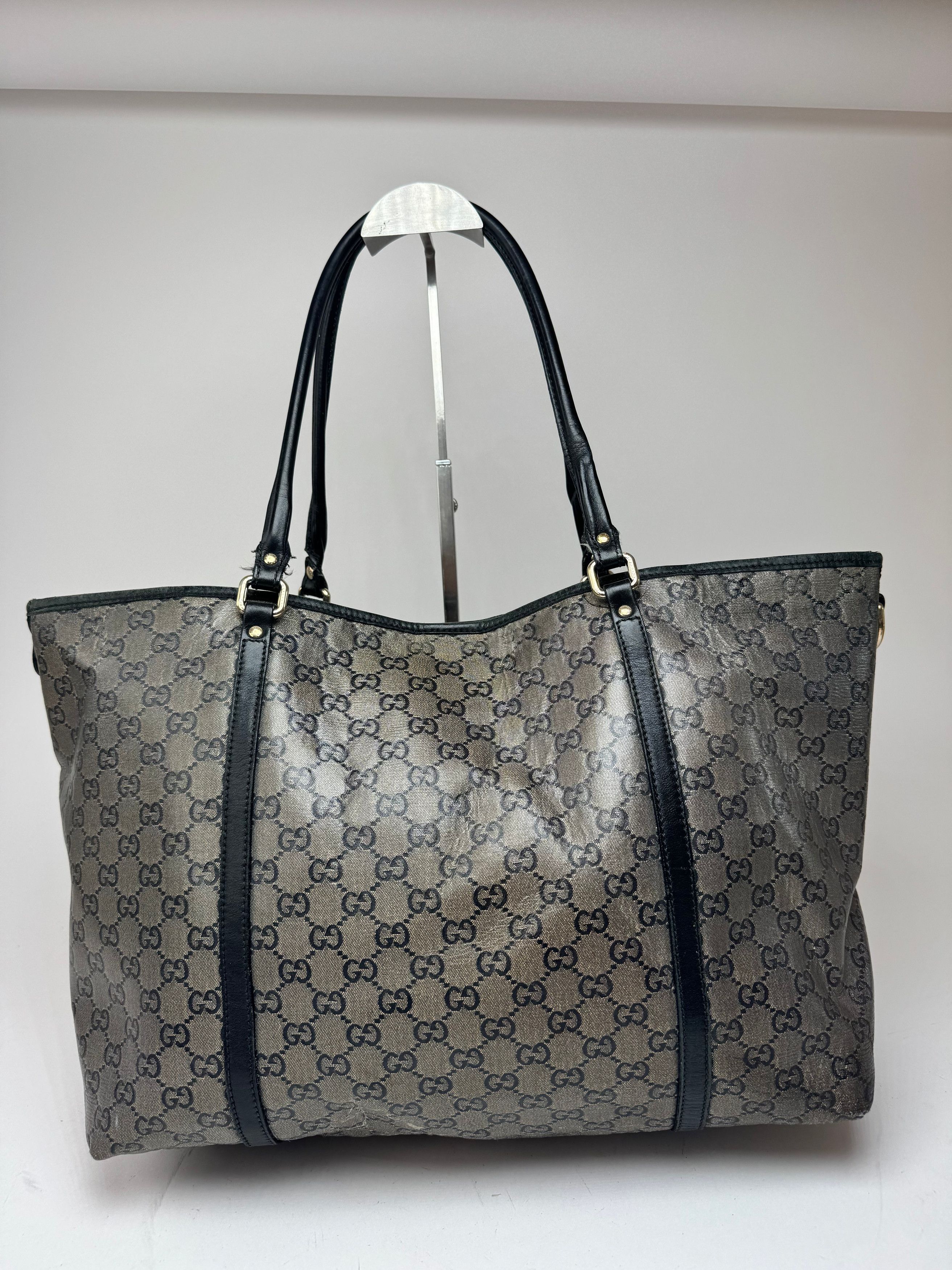 Gucci Vintage Monogram Leather Tote Bag Black Grey Size ONE SIZE - 2 Thumbnail