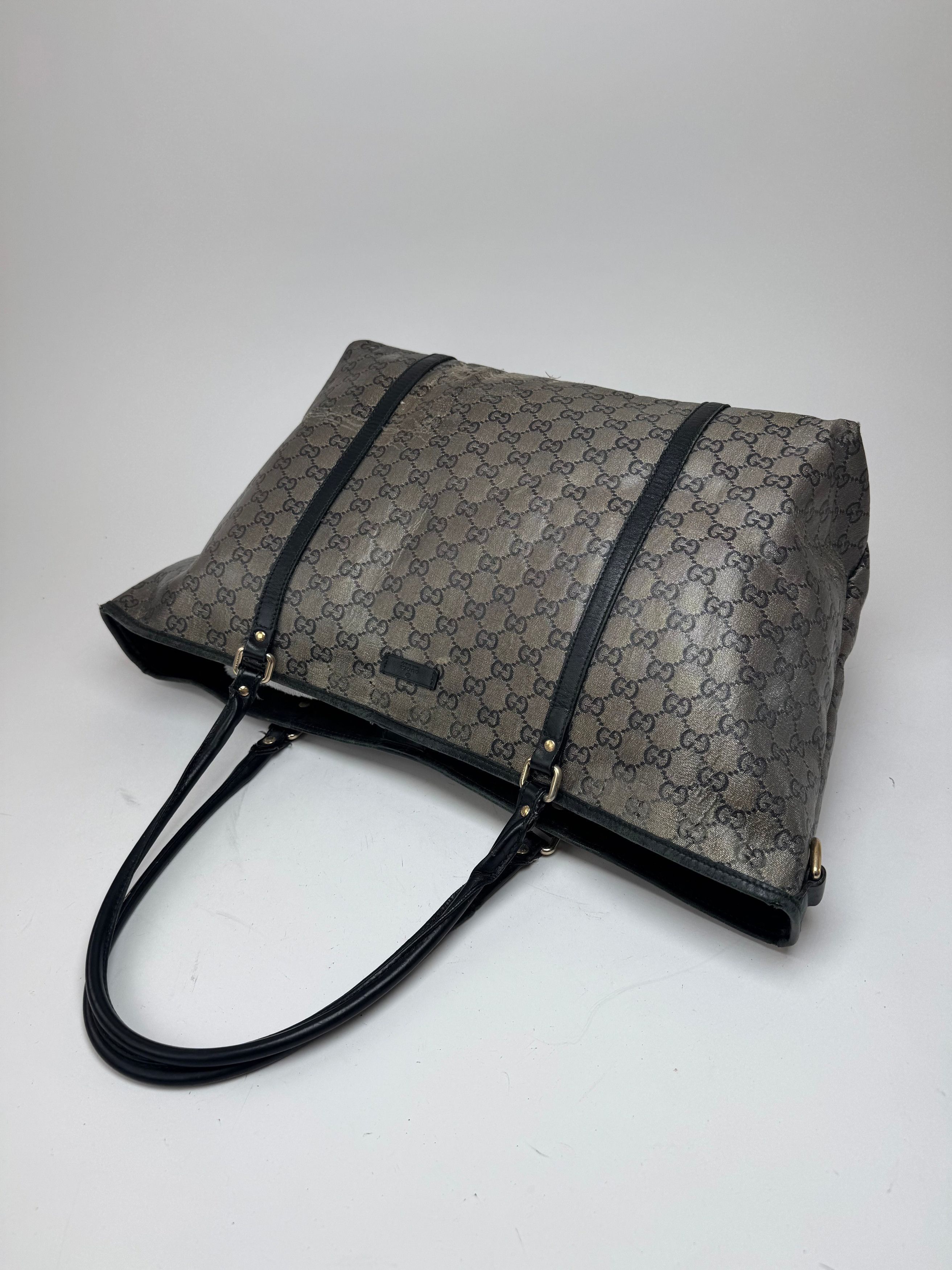 Gucci Vintage Monogram Leather Tote Bag Black Grey Size ONE SIZE - 9 Thumbnail