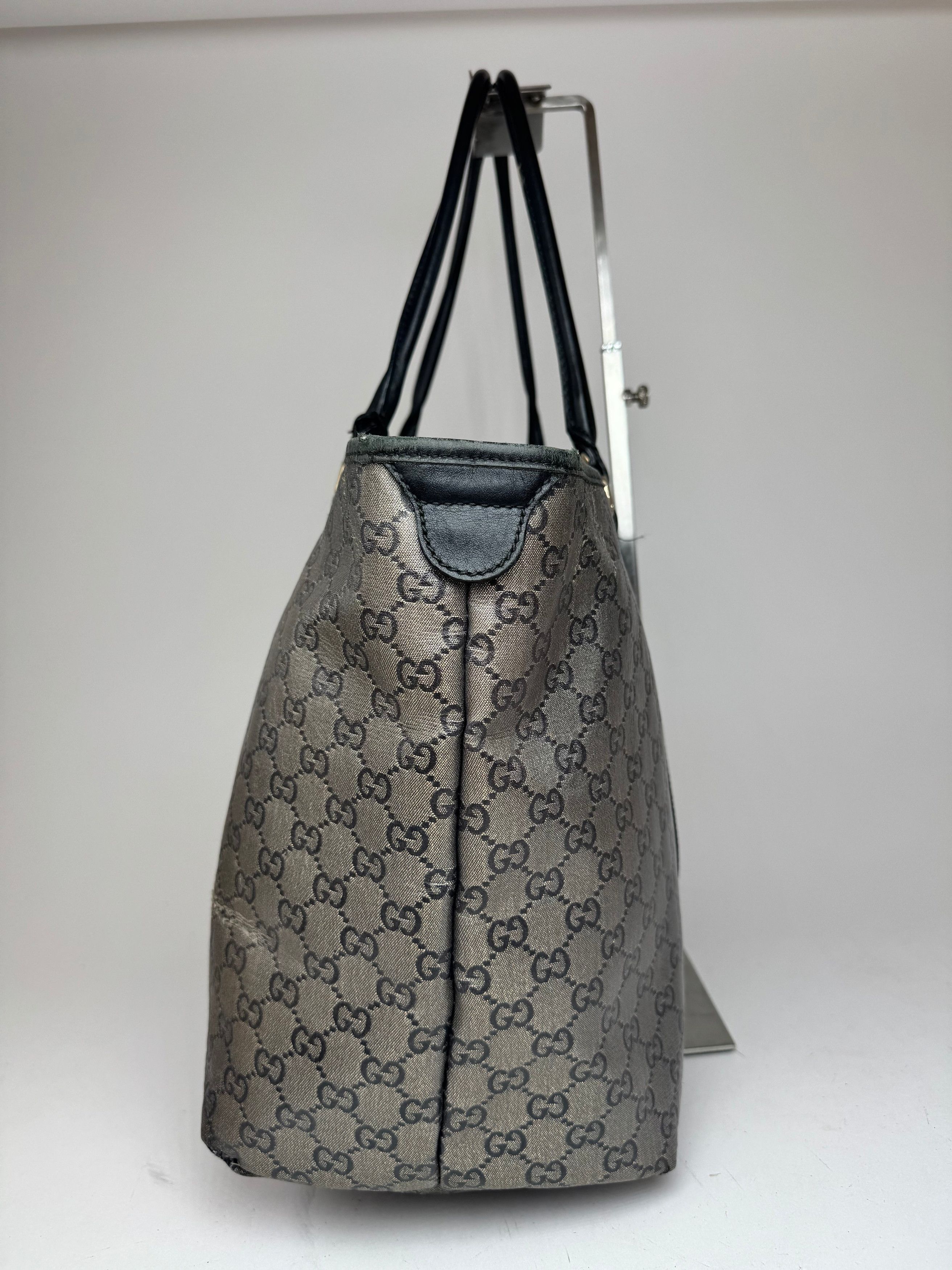 Gucci Vintage Monogram Leather Tote Bag Black Grey Size ONE SIZE - 6 Thumbnail