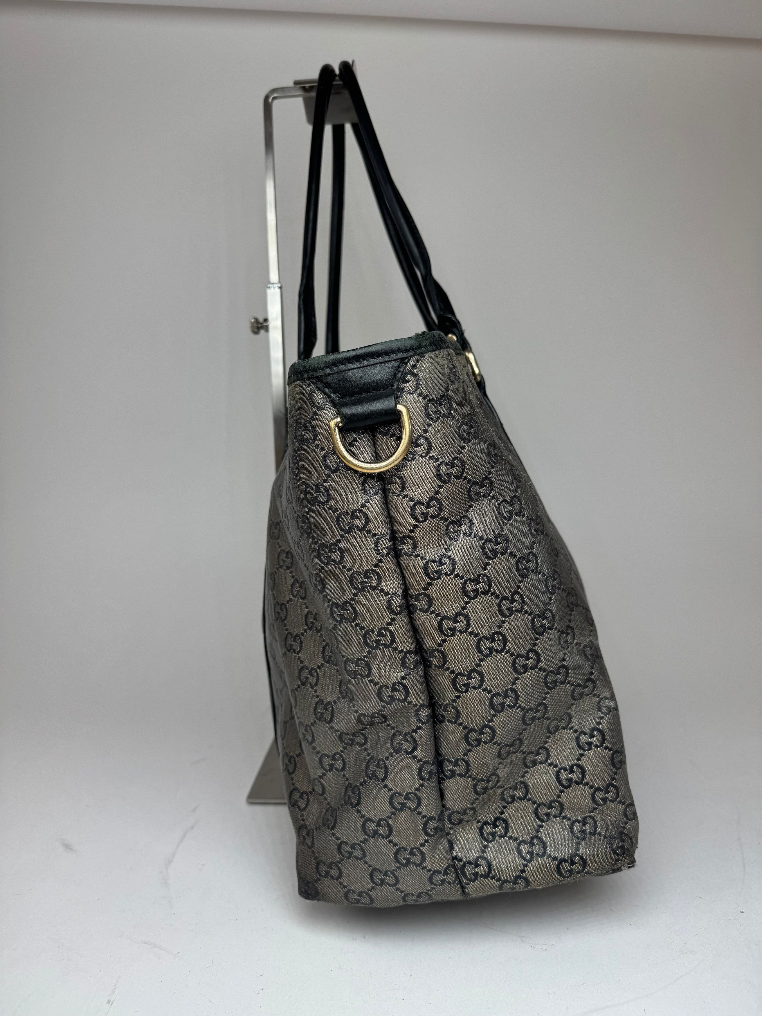 Gucci Vintage Monogram Leather Tote Bag Black Grey Size ONE SIZE - 8 Thumbnail