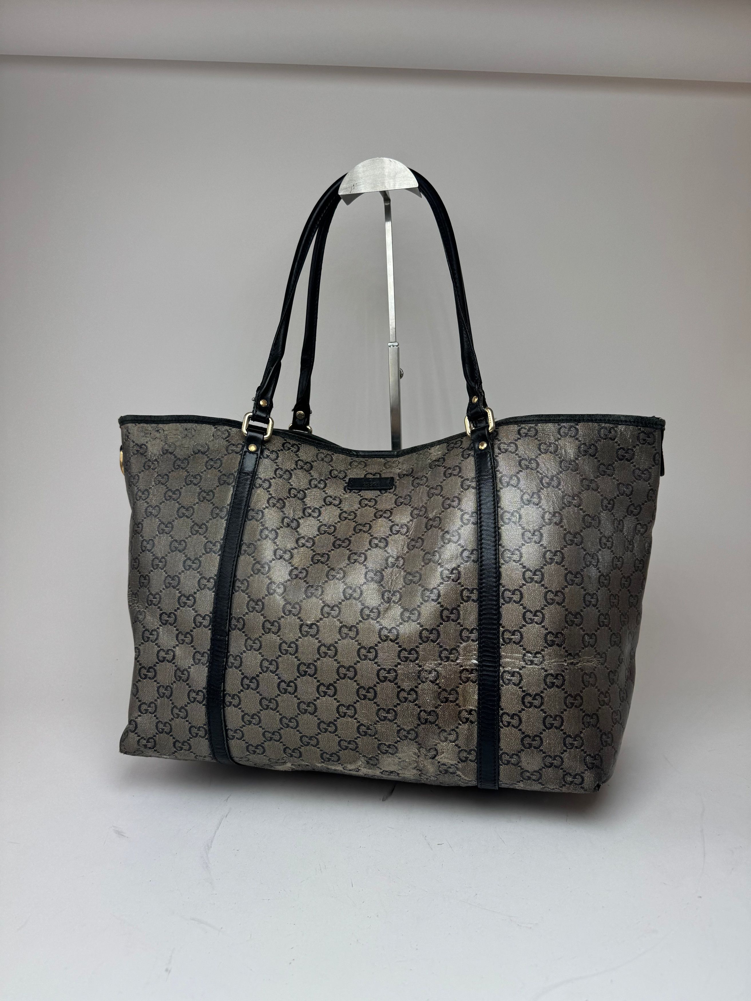 Gucci Vintage Monogram Leather Tote Bag Black Grey Size ONE SIZE - 14 Thumbnail