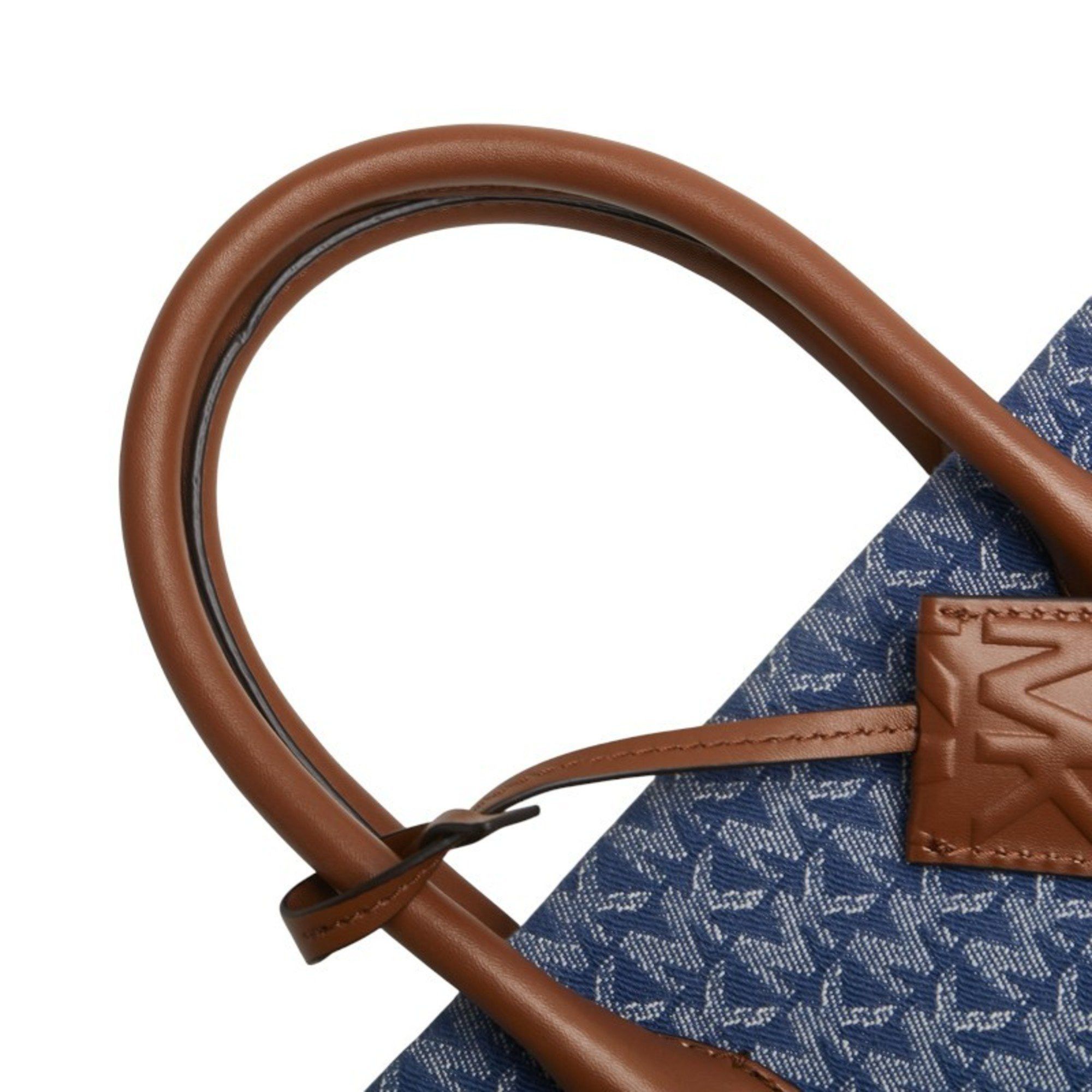 Michael Kors Michael Kors MK Signature Tote Bag/Shoulder Bag, 2-Way, Blue/Brown Canvas and Leather, Women's Size ONE SIZE - 8 Thumbnail