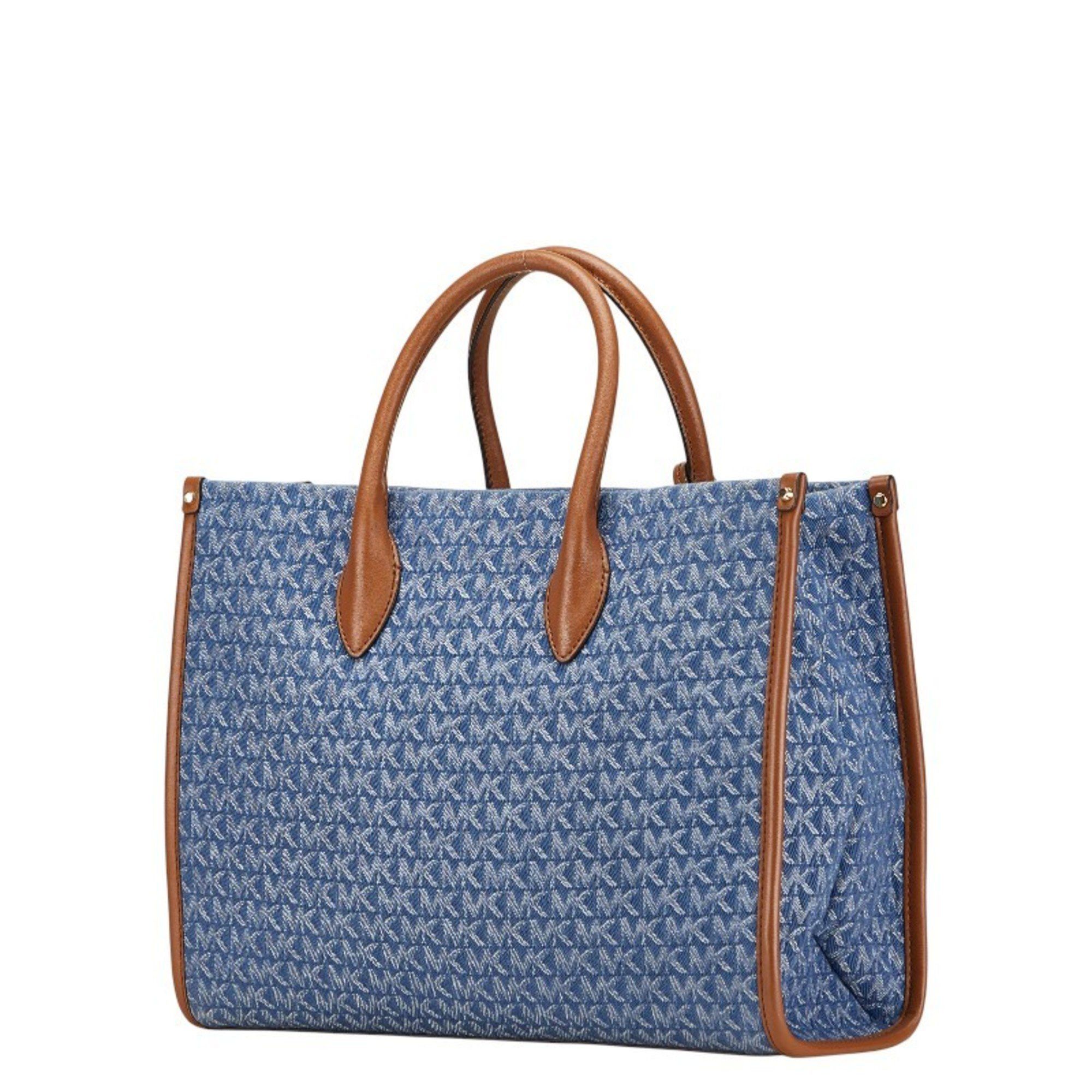 Michael Kors Michael Kors MK Signature Tote Bag/Shoulder Bag, 2-Way, Blue/Brown Canvas and Leather, Women's Size ONE SIZE - 2 Thumbnail