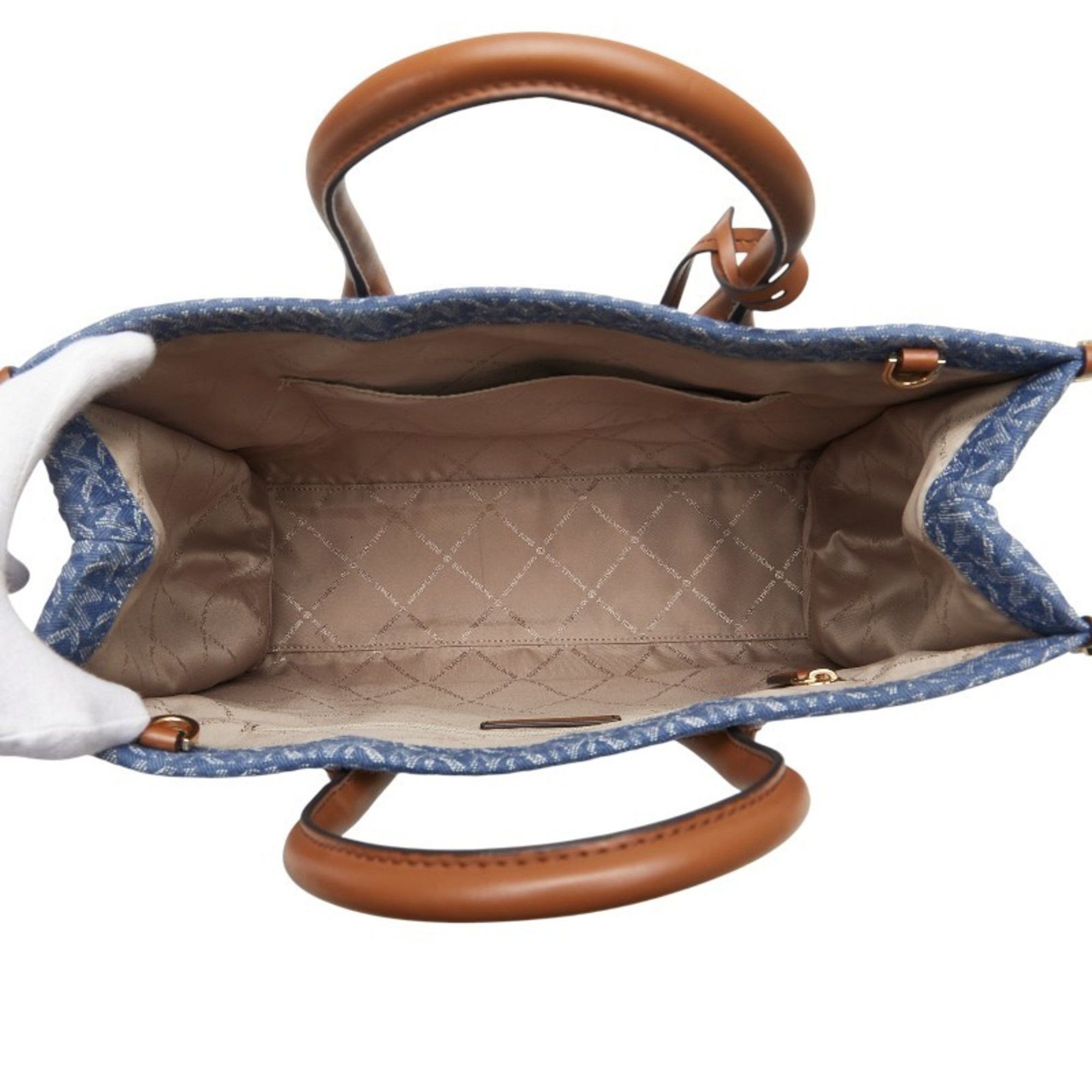 Michael Kors Michael Kors MK Signature Tote Bag/Shoulder Bag, 2-Way, Blue/Brown Canvas and Leather, Women's Size ONE SIZE - 9 Thumbnail