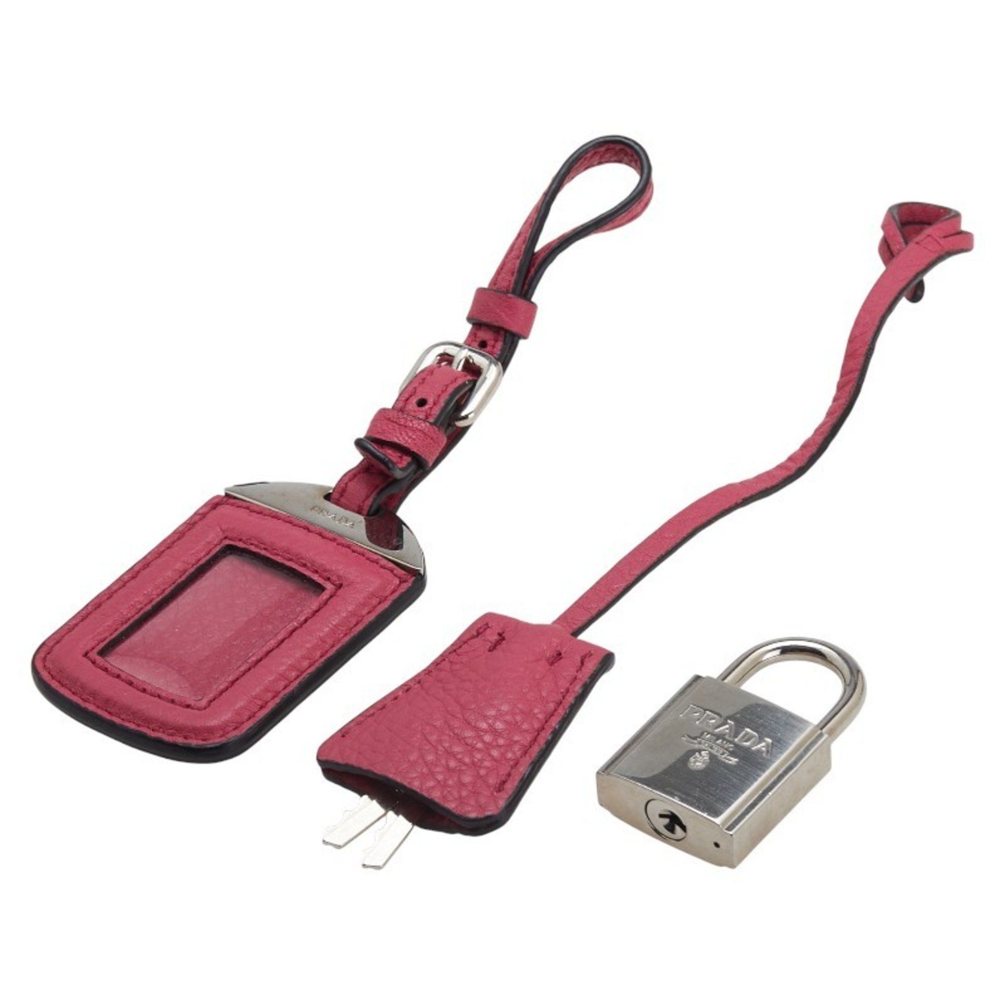 Prada Prada Shoulder Strap with Name Tag, Clochet, Key, and Padlock Set, Pink Leather, Women's Size ONE SIZE - 5 Thumbnail